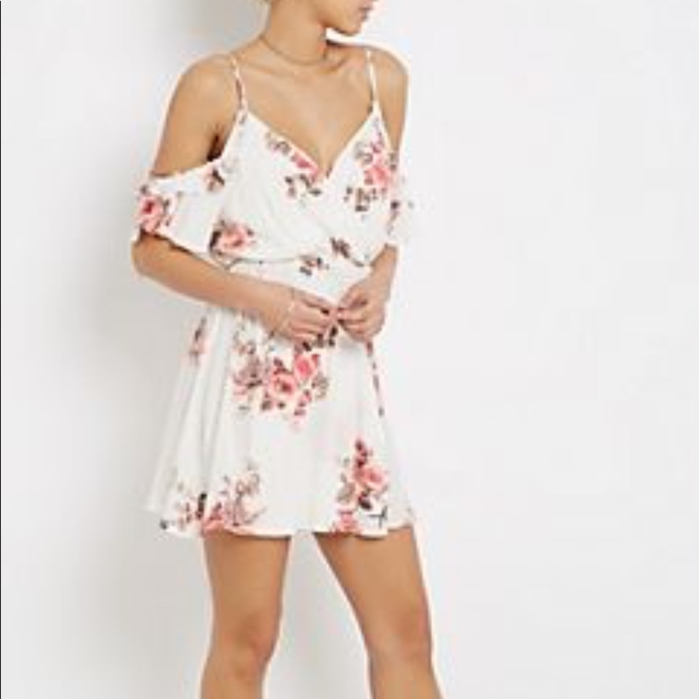 White Floral Cold Shoulder Dress